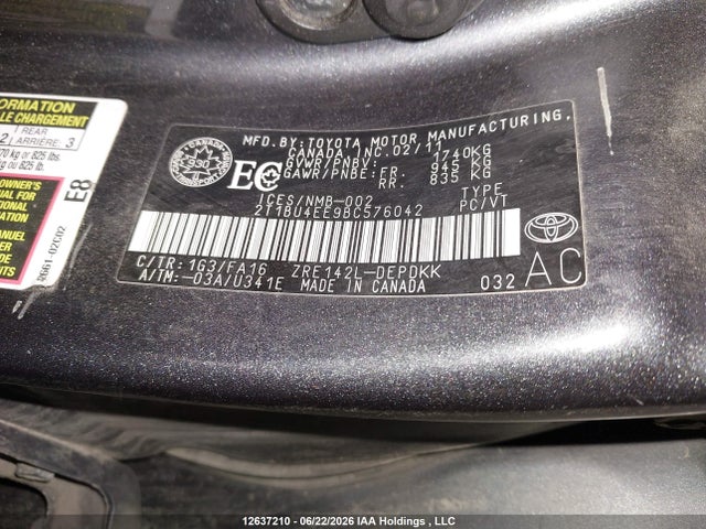 Aukcja sprzedaży 2011 Toyota Corolla, vin: 2T1BU4EE9BC576042, numer aukcji: 12637210