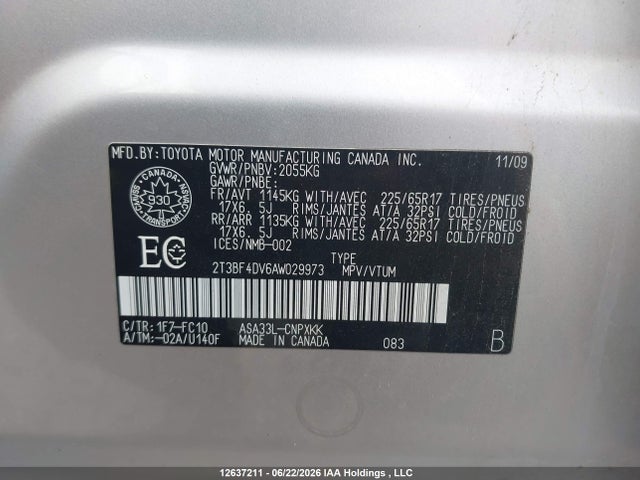 2010 Toyota Rav4 მანქანა იყიდება აუქციონზე, vin: 2T3BF4DV6AW029973, აუქციონის ნომერი: 12637211