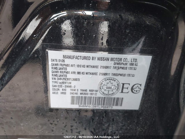 2026 Nissan Kicks Sv მანქანა იყიდება აუქციონზე, vin: 3N8AP6CB8TL366073, აუქციონის ნომერი: 12637212