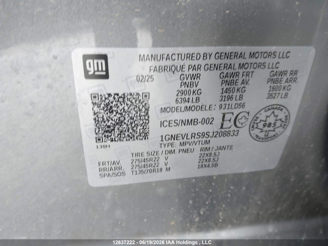Продажа на аукционе авто 2025 Chevrolet Traverse Rs, vin: 1GNEVLRS9SJ208833, номер лота: 12637222