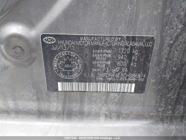 Продаж на аукціоні авто 2012 Hyundai Elantra Gls, vin: 5NPDH4AE5CH086974, номер лоту: 12637242