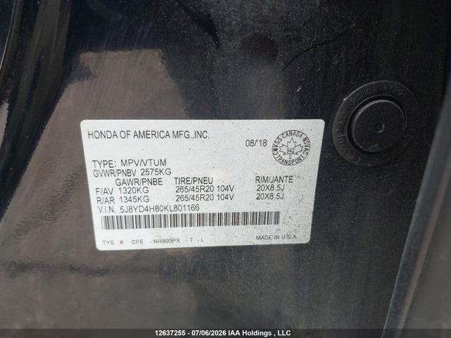 Acura Mdx Advance 2019 5J8YD4H80KL801166 Image 9