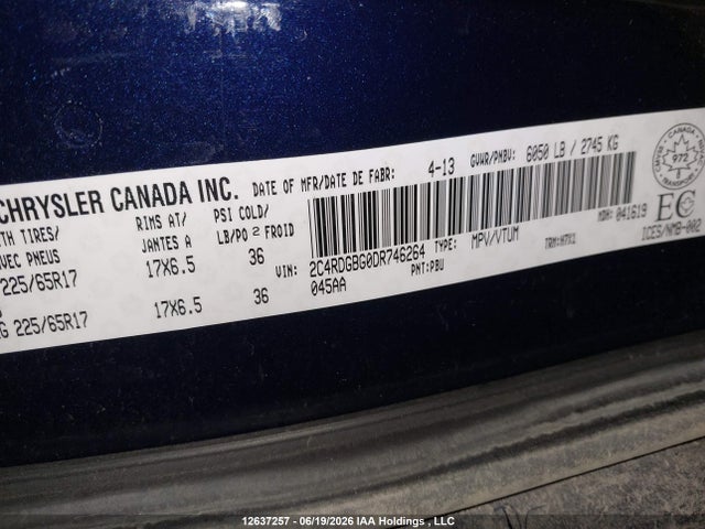 Продаж на аукціоні авто 2013 Dodge Grand Caravan Se/sxt, vin: 2C4RDGBG0DR746264, номер лоту: 12637257