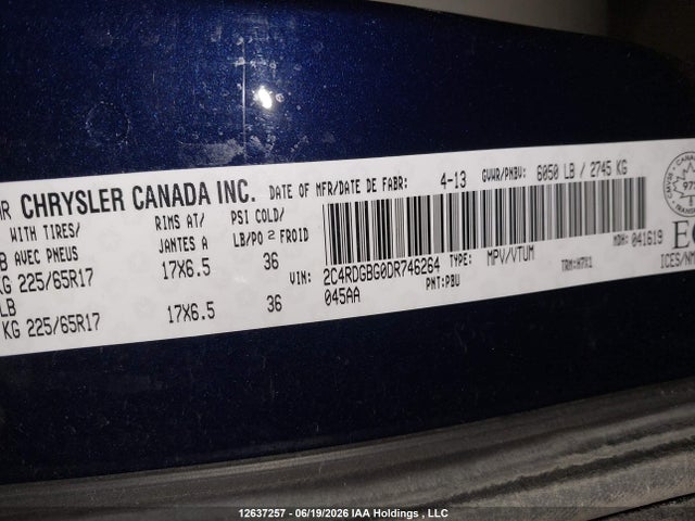 Продаж на аукціоні авто 2013 Dodge Grand Caravan Se/sxt, vin: 2C4RDGBG0DR746264, номер лоту: 12637257