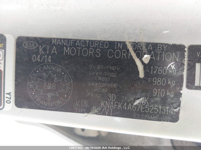 12637262 :رقم المزاد ، KNAFK4A67E5251314 vin ، 2014 Kia Forte 1.8l Lx/1.8l Lx+/1.8l Se مزاد بيع