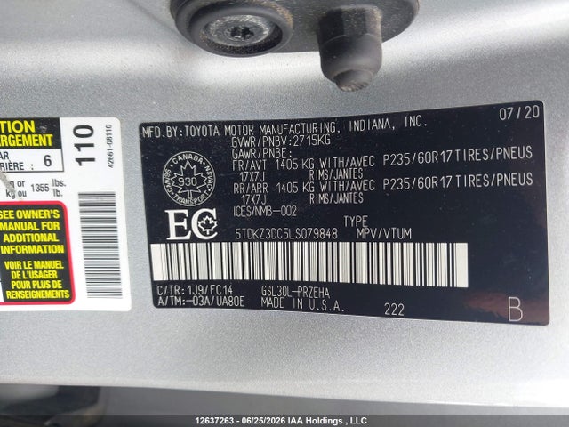 Toyota SIENNA LE 2020 5TDKZ3DC5LS079848 Image 9