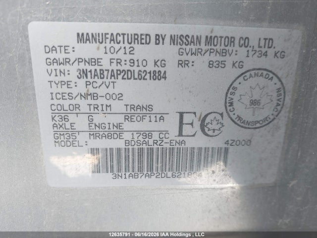Продаж на аукціоні авто 2013 Nissan Sentra Sr, vin: 3N1AB7AP2DL621884, номер лоту: 12635791