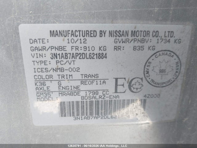 Продаж на аукціоні авто 2013 Nissan Sentra Sr, vin: 3N1AB7AP2DL621884, номер лоту: 12635791