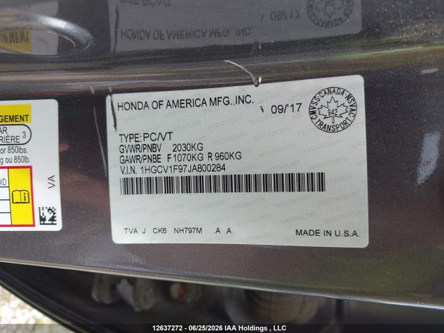 Продаж на аукціоні авто 2018 Honda Accord Touring, vin: 1HGCV1F97JA800284, номер лоту: 12637272