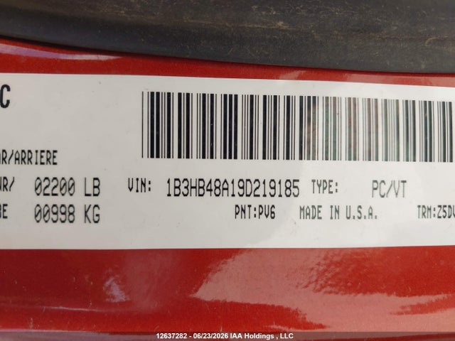 2009 Dodge Caliber Sxt მანქანა იყიდება აუქციონზე, vin: 1B3HB48A19D219185, აუქციონის ნომერი: 12637282