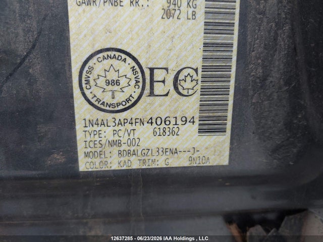1N4AL3AP4FN406194 Nissan Altima 2.5/s/sv/sl