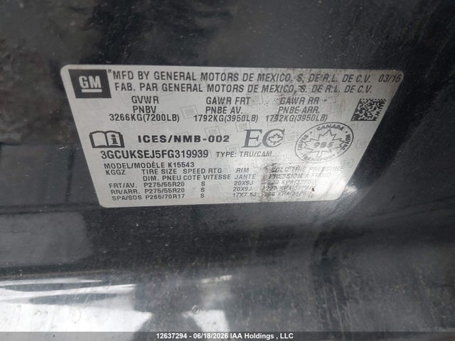 2015 Chevrolet Silverado K1500 Ltz მანქანა იყიდება აუქციონზე, vin: 3GCUKSEJ5FG319939, აუქციონის ნომერი: 12637294