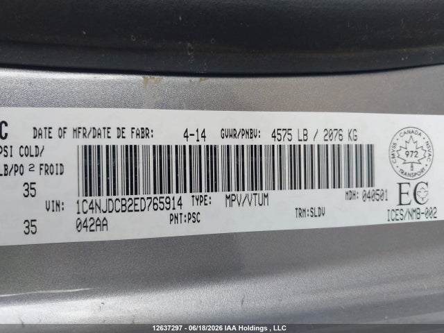 1C4NJDCB2ED765914 Jeep Compass Limited