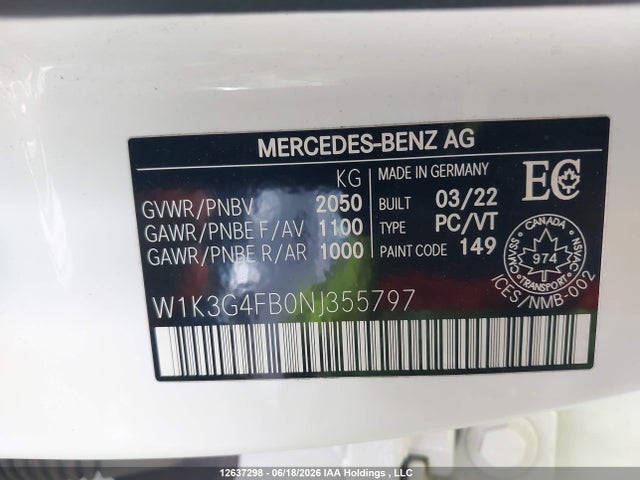 Aukcja sprzedaży 2022 Mercedes-benz A 220 4matic, vin: W1K3G4FB0NJ355797, numer aukcji: 12637298