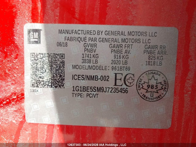 2018 Chevrolet Cruze მანქანა იყიდება აუქციონზე, vin: 1G1BE5SM9J7235456, აუქციონის ნომერი: 12637303