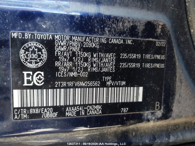 2022 Toyota Rav4 Xle/xle Premium მანქანა იყიდება აუქციონზე, vin: 2T3R1RFV6NW256562, აუქციონის ნომერი: 12637311