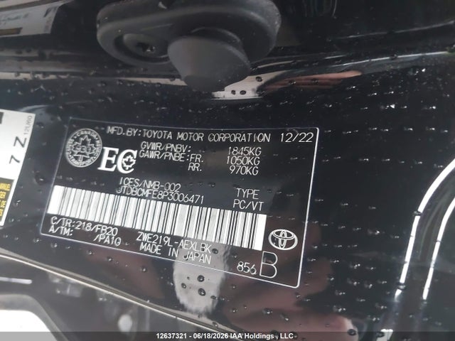 Aukcja sprzedaży 2023 Toyota Corolla Hybrid Le, vin: JTDBCMFE8P3006471, numer aukcji: 12637321