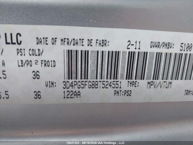 Продаж на аукціоні авто 2011 Dodge Journey, vin: 3D4PG5FG8BT524551, номер лоту: 12637323