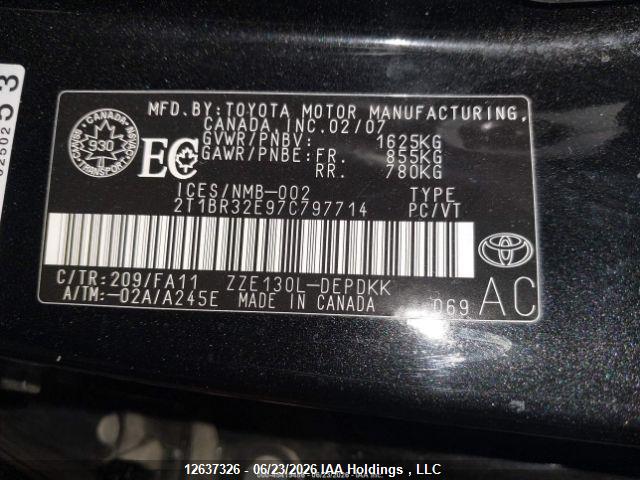 Продаж на аукціоні авто 2007 Toyota Corolla Ce/le/s, vin: 2T1BR32E97C797714, номер лоту: 12637326