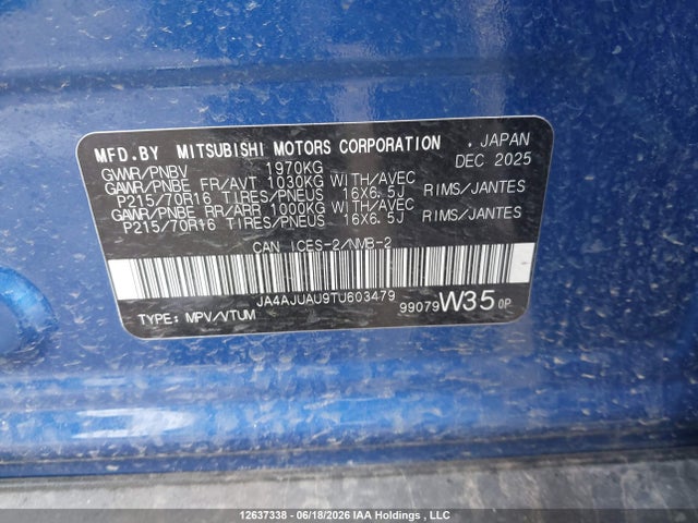 JA4AJUAU9TU603479 Mitsubishi Rvr Es Awc