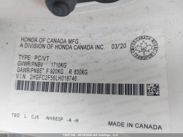 Honda Civic Lx 2020 2HGFC2F56LH018746 Image 18