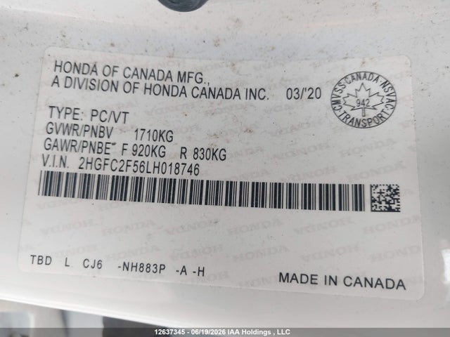 Honda Civic Lx 2020 2HGFC2F56LH018746 Image 9