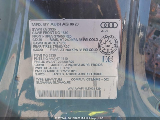 Audi Q8 PREMIUM 2020 WA1AVAF14LD025129 Image 17