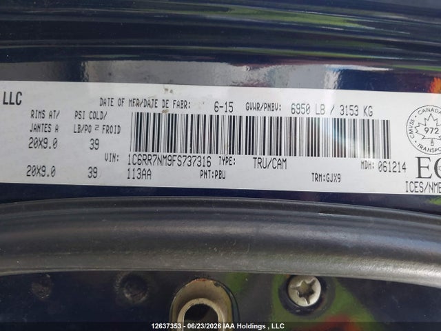 RAM 1500 Laramie 2015 1C6RR7NM9FS737316 Image 9