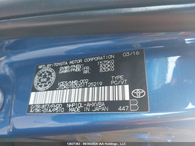 2016 Toyota Prius C მანქანა იყიდება აუქციონზე, vin: JTDKDTB32G1125219, აუქციონის ნომერი: 12637363