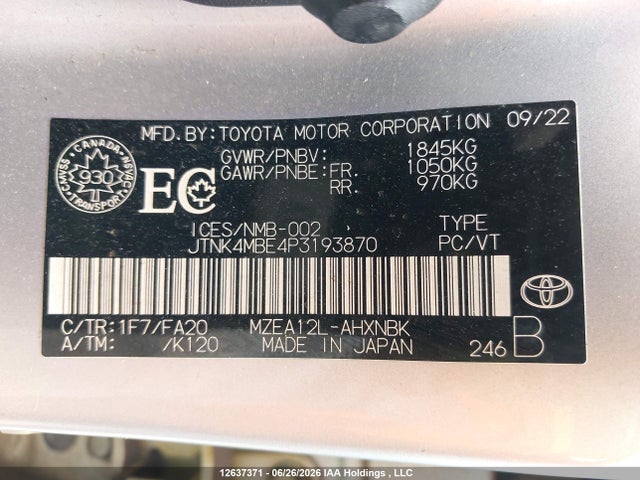 Toyota Corolla 2023 JTNK4MBE4P3193870 Image 19