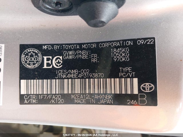 Toyota Corolla 2023 JTNK4MBE4P3193870 Image 9