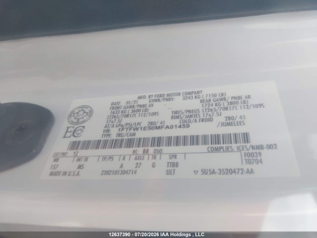 Ford F150 Supercrew 2021 1FTFW1E50MFA01459 Image 24