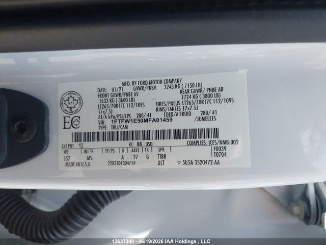 Ford F150 Supercrew 2021 1FTFW1E50MFA01459 Image 9
