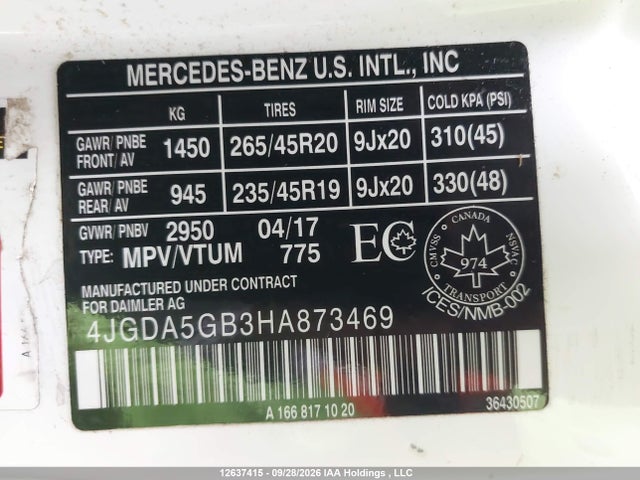 Продажа на аукционе авто 2017 Mercedes-benz Gle 400 4matic, vin: 4JGDA5GB3HA873469, номер лота: 12637415