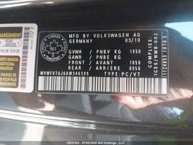 Продажа на аукционе авто 2010 Volkswagen Golf Gti 3-door, vin: WVWFV7AJ6AW346399, номер лота: 12637423