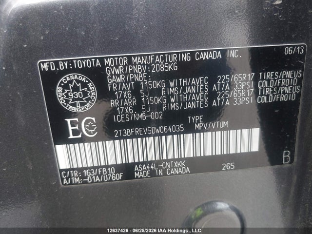 2013 Toyota Rav4 Le მანქანა იყიდება აუქციონზე, vin: 2T3BFREV5DW064035, აუქციონის ნომერი: 12637426