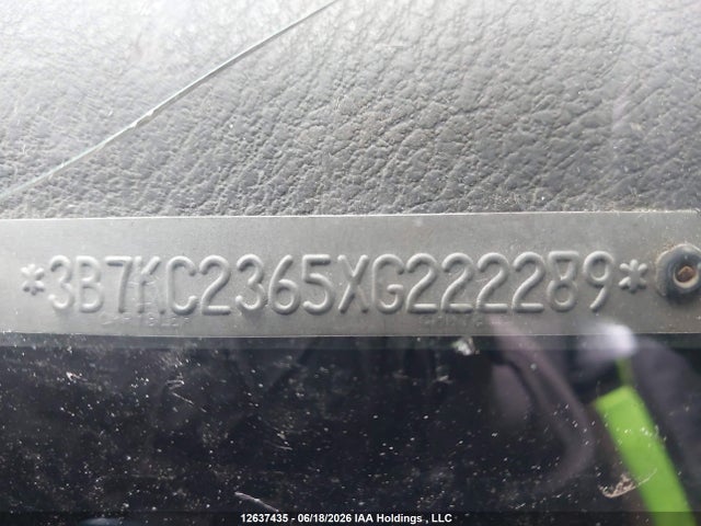 1999 Dodge Ram 2500 მანქანა იყიდება აუქციონზე, vin: 3B7KC2365XG222289, აუქციონის ნომერი: 12637435