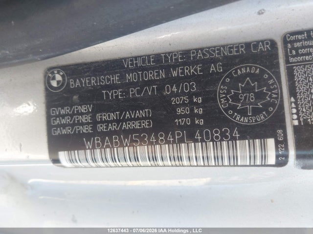 Aukcja sprzedaży 2004 Bmw 330ci, vin: WBABW53484PL40834, numer aukcji: 12637443