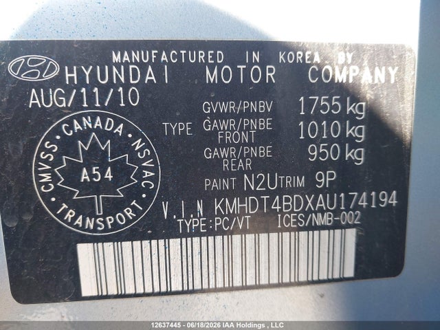 Продажа на аукционе авто 2010 Hyundai Elantra L, vin: KMHDT4BDXAU174194, номер лота: 12637445