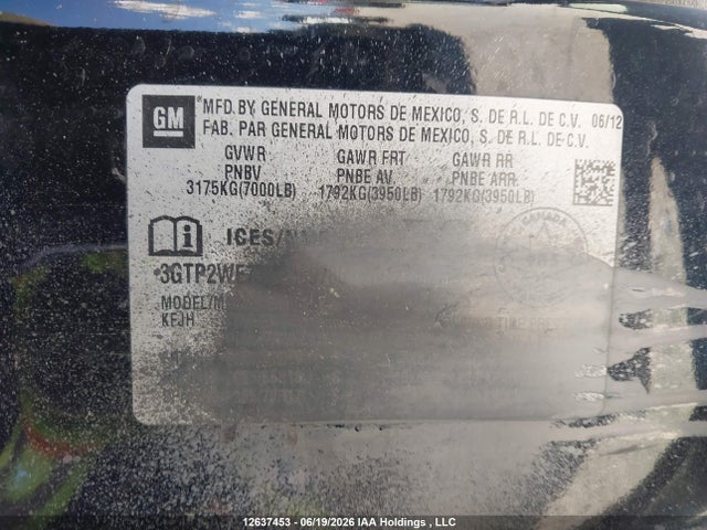 Aukcja sprzedaży 2012 Gmc Sierra K1500 Slt, vin: 3GTP2WE75CG309786, numer aukcji: 12637453