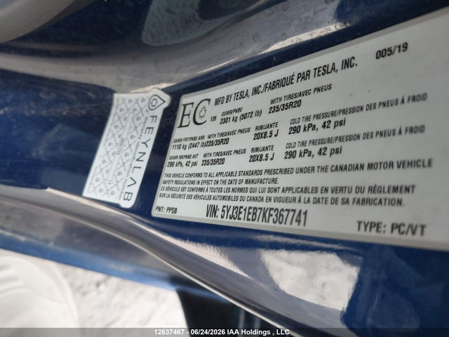Auction sale of the 2019 Tesla Model 3 Long Range/performance, vin: 5YJ3E1EB7KF367741, lot number: 12637467