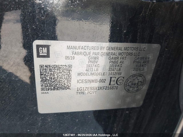 Продаж на аукціоні авто 2019 Chevrolet Malibu, vin: 1G1ZE5SX1KF216870, номер лоту: 12637481