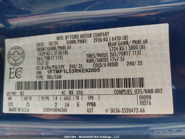 Ford F-150 Xl 2024 1FTMF1L53RKE92005 Image 9