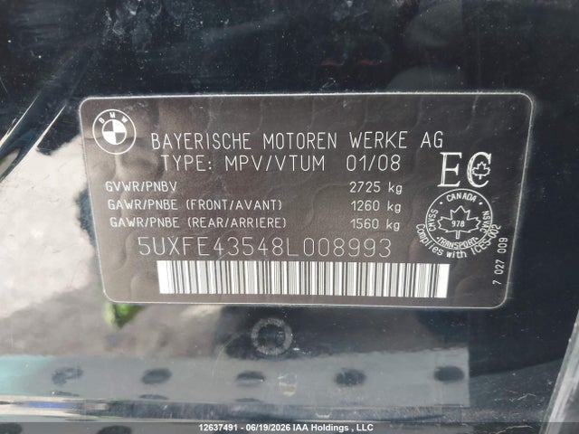 Продаж на аукціоні авто 2008 Bmw X5 3.0si, vin: 5UXFE43548L008993, номер лоту: 12637491