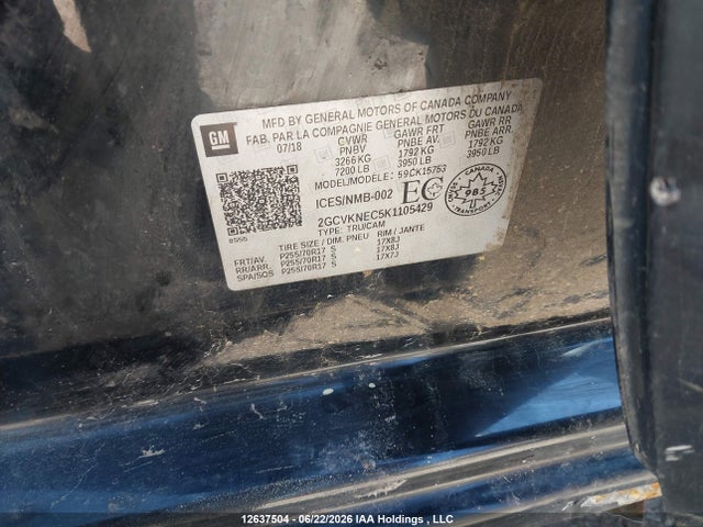 Продаж на аукціоні авто 2019 Chevrolet Silverado 1500 Ld Wt, vin: 2GCVKNEC5K1105429, номер лоту: 12637504