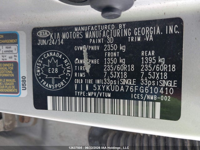 2015 Kia Sorento Ex მანქანა იყიდება აუქციონზე, vin: 5XYKUDA76FG610410, აუქციონის ნომერი: 12637505