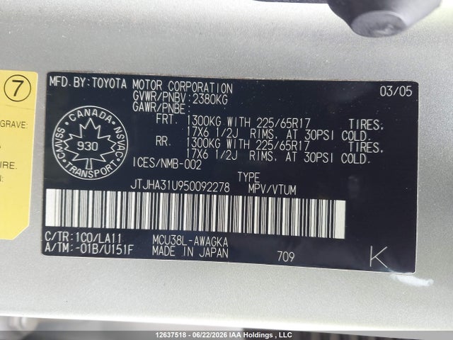 Продажа на аукционе авто 2005 Lexus Rx 330, vin: JTJHA31U950092278, номер лота: 12637518