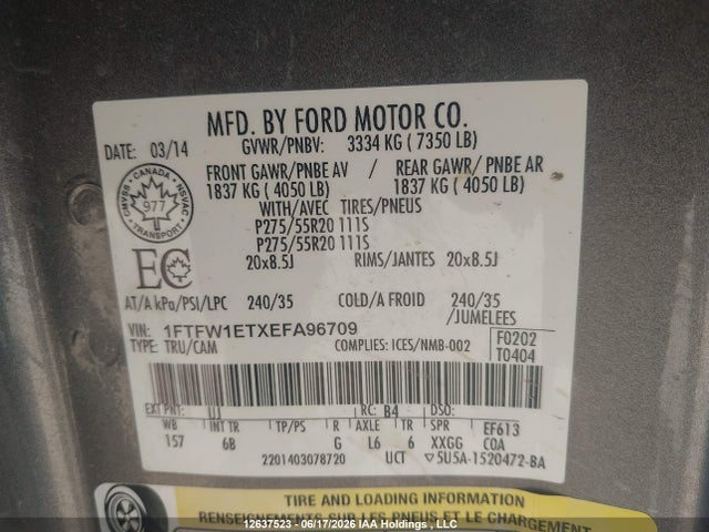 Ford F150 Supercrew 2014 1FTFW1ETXEFA96709 Image 9