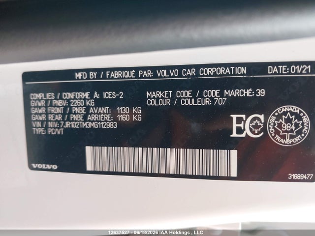 7JR102TM3MG112983 Volvo S60 T5 R-design