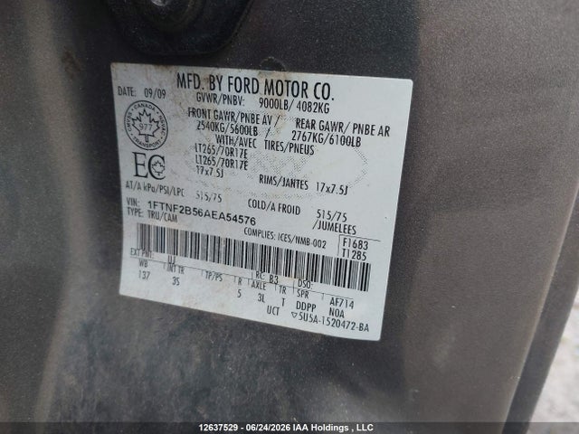 12637529 :رقم المزاد ، 1FTNF2B56AEA54576 vin ، 2010 Ford F-250 Xl/xlt مزاد بيع